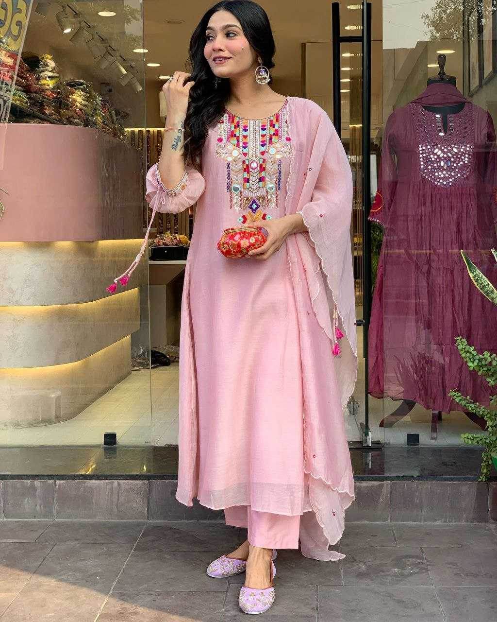 Chanderi Silk Kurti Bottom With Dupatta - MYLUXURY LANE ENTERPRISE